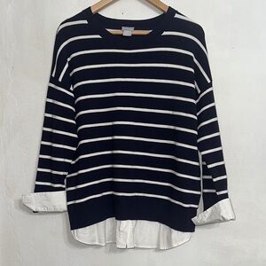 Chico’s Women’s Shirt Details Stripe Knit Sweater Blue White Size 2=12/14
